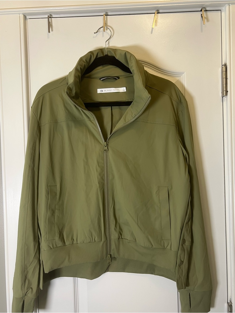 blanc noir Olive Green Bomber Jacket with Full Zip
